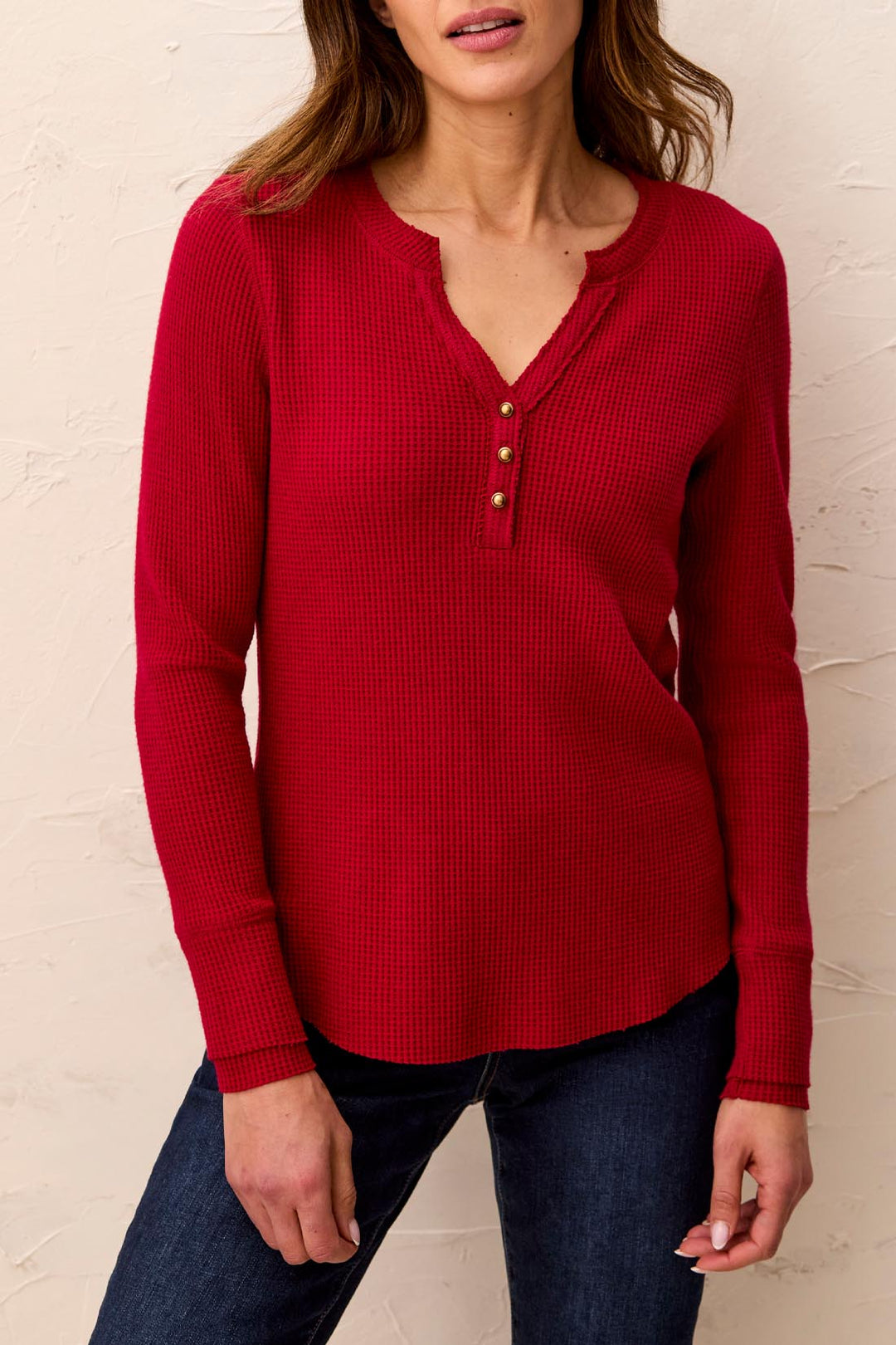 Tribal Henley Top w/ Buttons 5899O-5159-3408 Heather Pinot