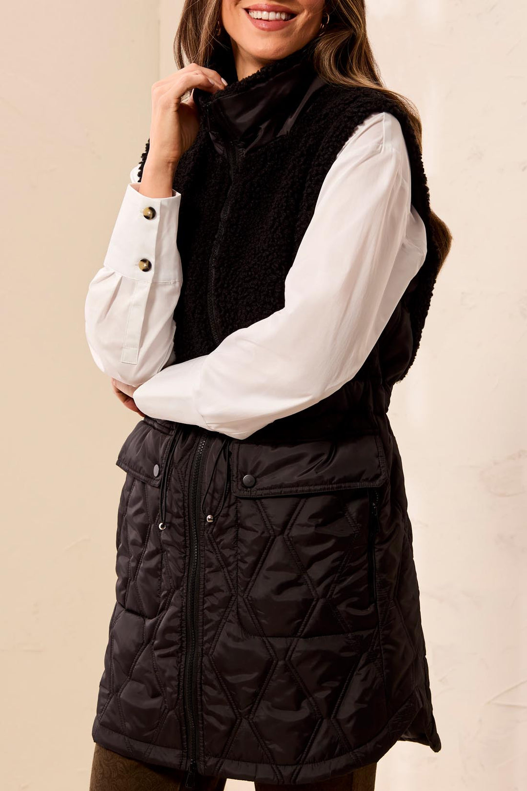 Tribal Mixed Media Vest 5940O-4914-0002 Black