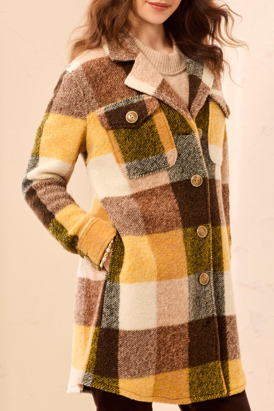 Tribal Plaid Shacket w/ Notch Collar 5966O-5056-2457 Hazelwood