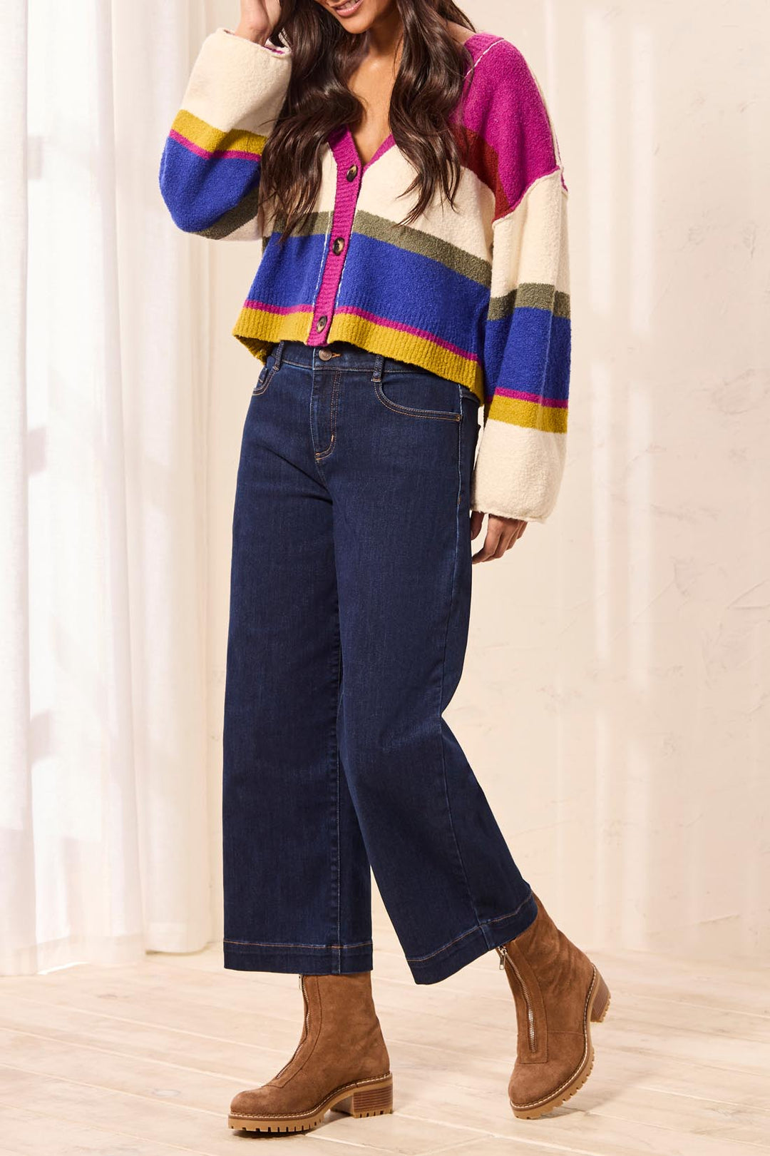 Tribal Audrey "Boundless" Hugging Wide Crop Denim 6118O-5100-1628 DarkNight