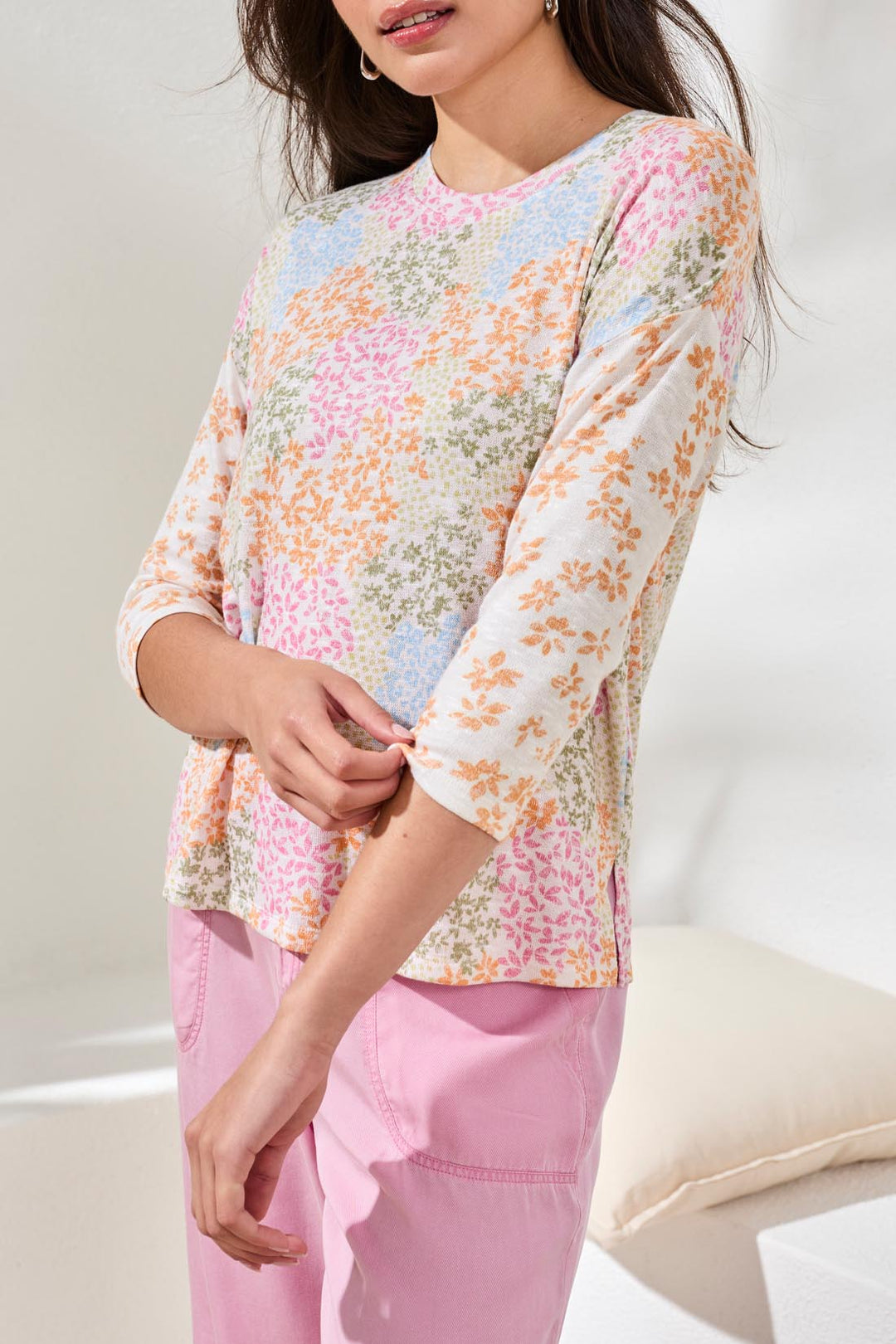Tribal 3/4 Sleeve Crew Neck Top 6124O-1619-0358 Daffodil