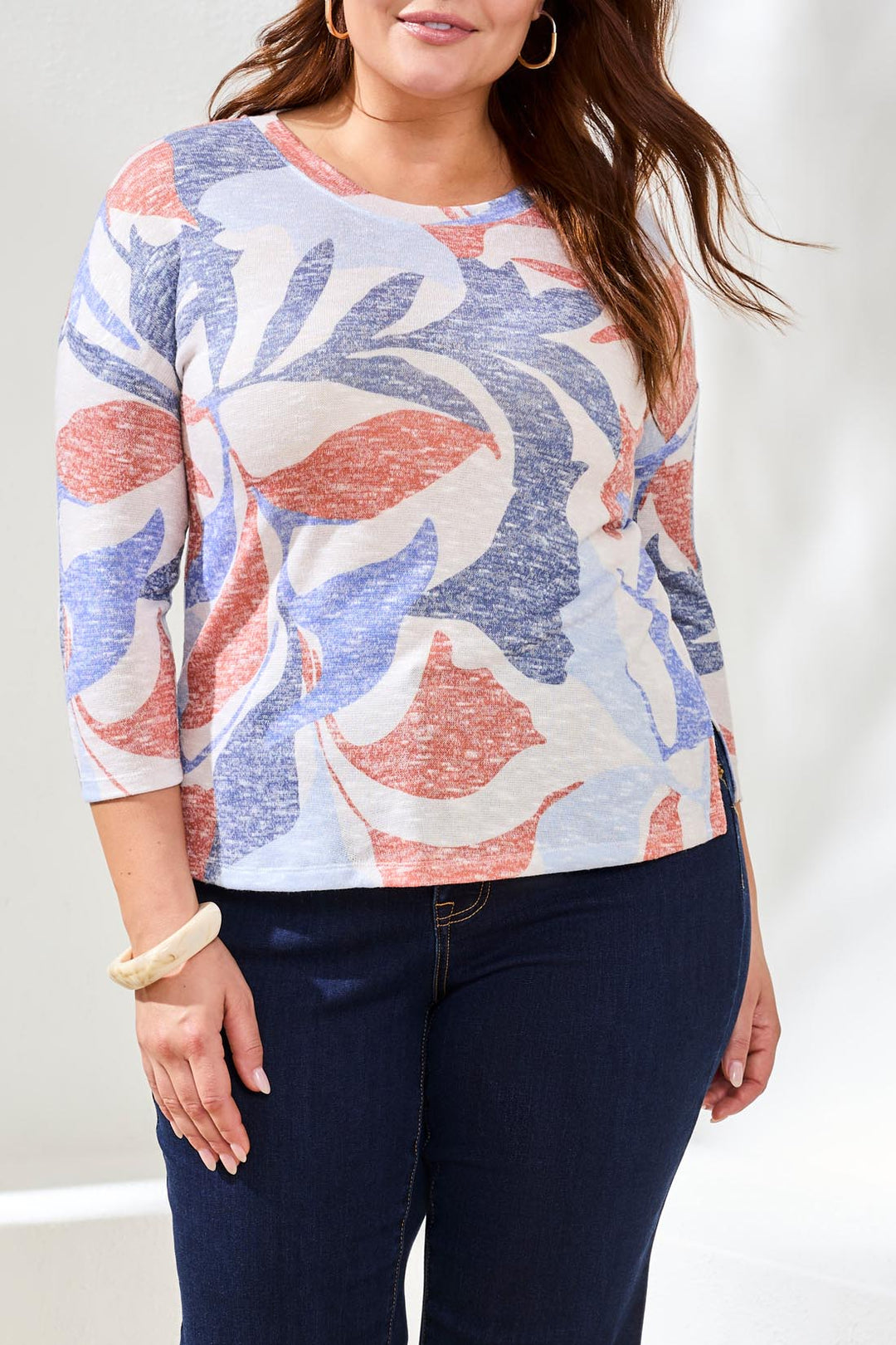Tribal 3/4 Sleeve Crew Neck Top 6124O-1619-0862 Sky