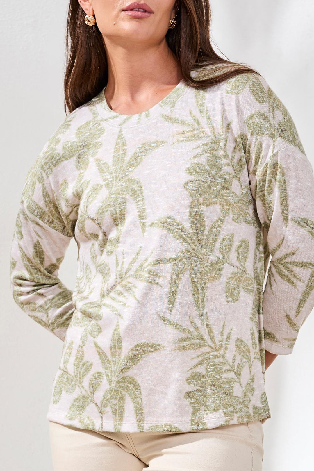 Tribal 3/4 Sleeve Crew Neck Top 6124O-1619-2526 Kiwizest