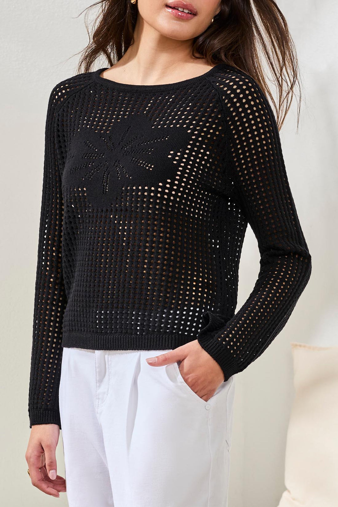 Tribal Bell Sleeve Boat Neck Sweater 6219O-5487-0002 Black