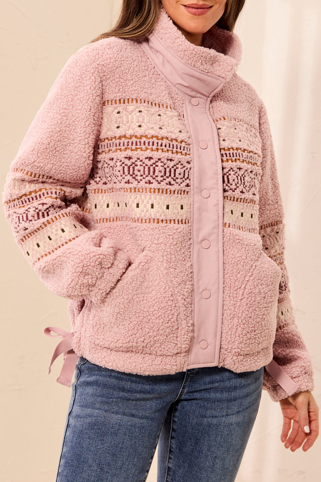 Tribal Lined Sherpa Jacket w/ Fancy Detail 6310O-5125-2278 Pink Frost