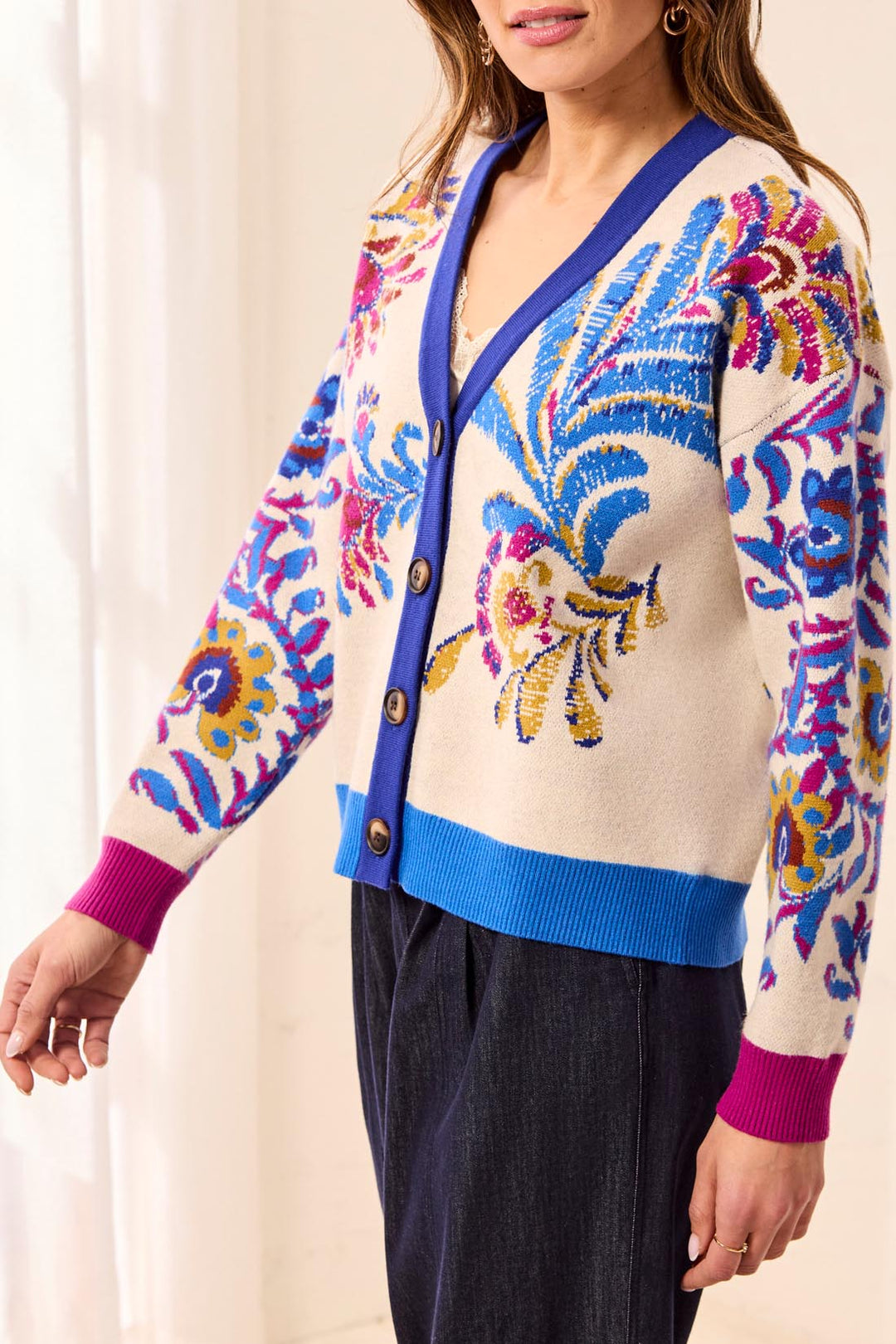 Tribal Jacquard Cardigan Sweater 6322O-8277-3373 Chantilly