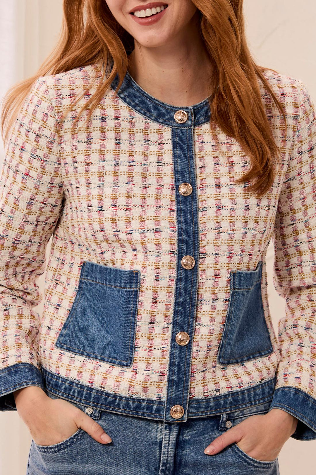 Tribal Mix Media Tweed/Denim Jacket w/ Fancy Snaps 6328O-5846-3371 Nost