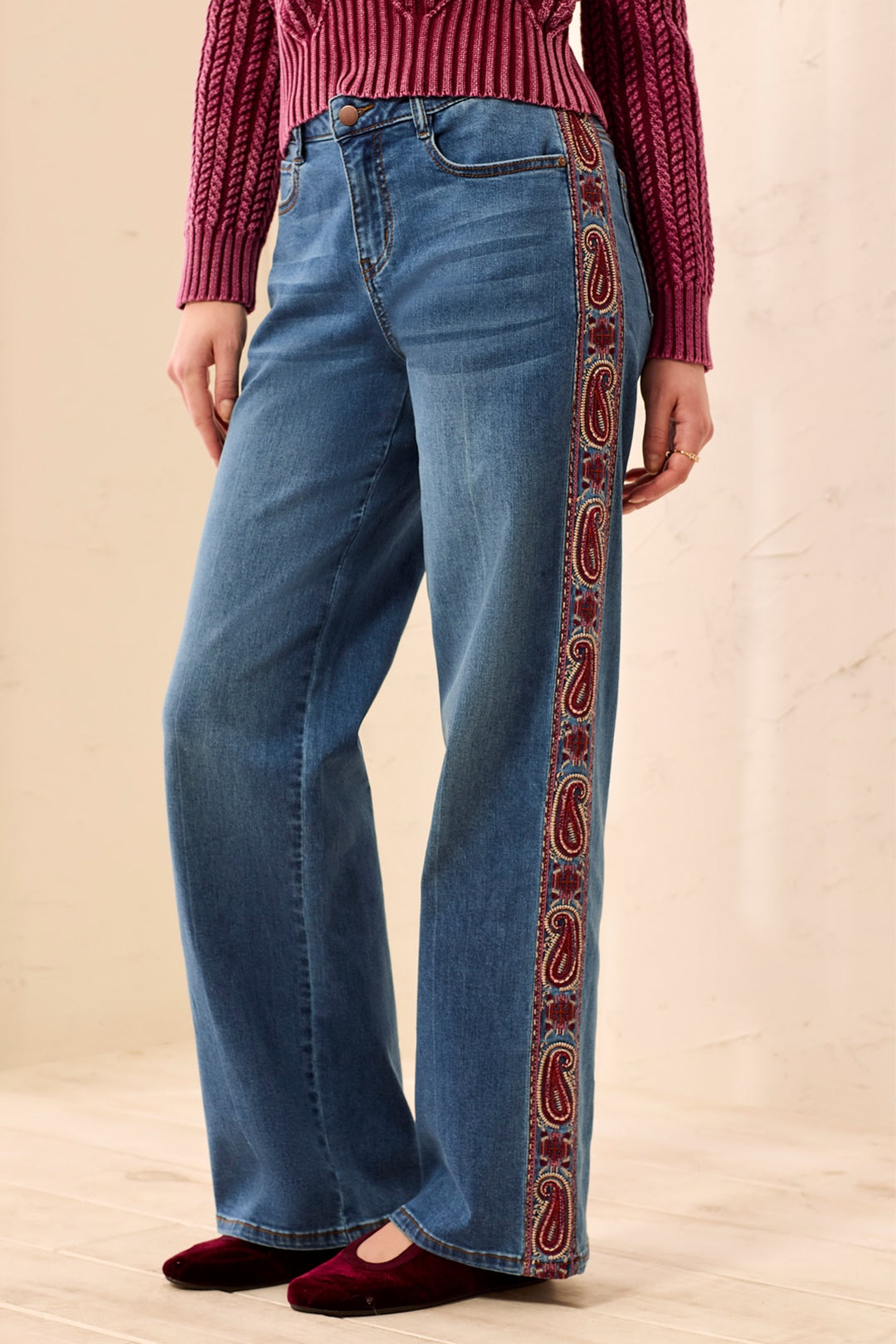 Tribal Audrey Wide Denim w/ Fancy Embroidery 6339O-5229-1558 French Blue