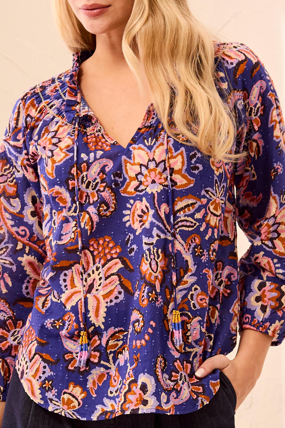 Tribal Long-Sleeve Woven Blouse 6341O-5636-1991 Electric Blue
