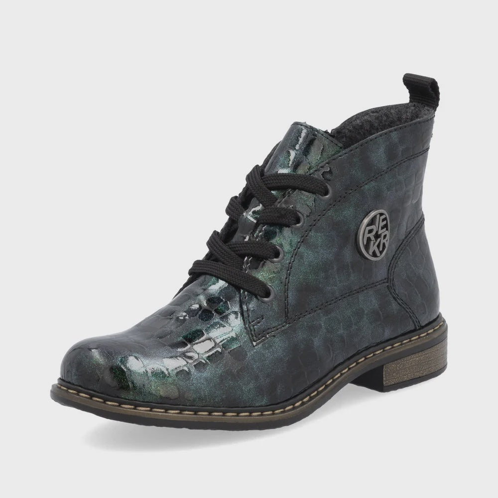 Rieker Tie-Up Ankle Boot 71205-90 Green Patent