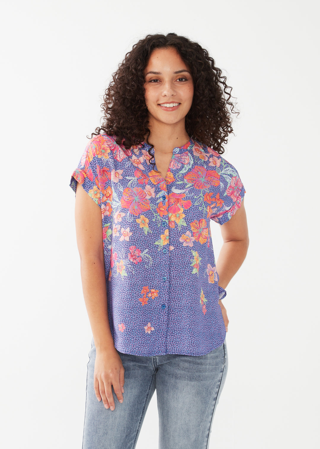 FDJ Short-Sleeve Woven Shirt 7309397-TRP Tropical Pointelle - 1 ONLY SIZE X-SMALL - 20% OFF