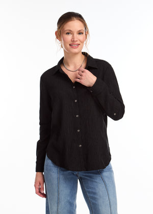 FDJ Long Roll-Up Sleeve Crinkle Shirt 7800294-BLK Black