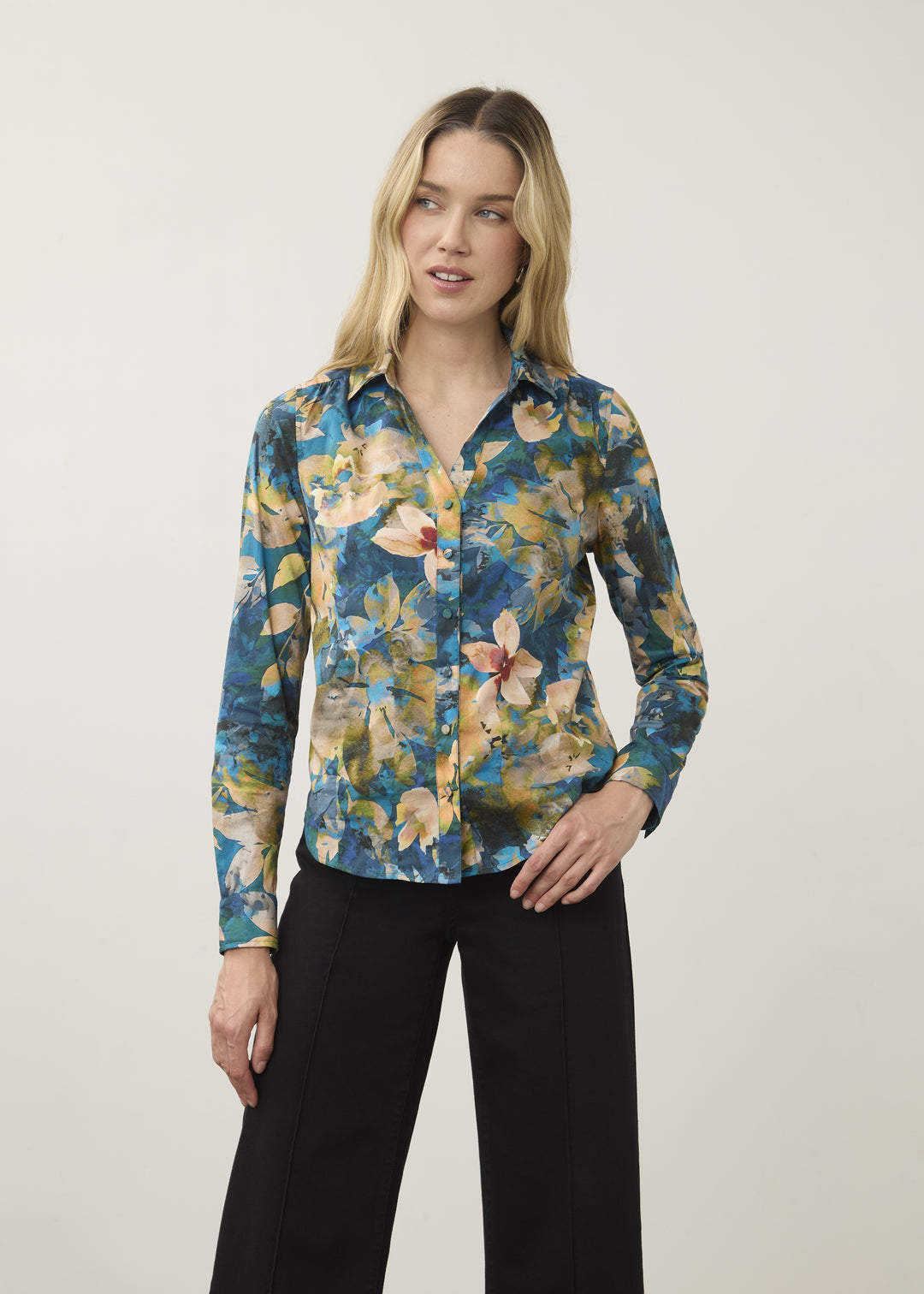 FDJ Long Sleeve Split Neck Shirt 7902623-NOCT Nocturne