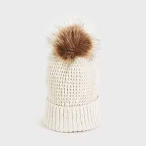 Caracol Ribbed Touque w/ Pom Pom 8005-BGE Beige