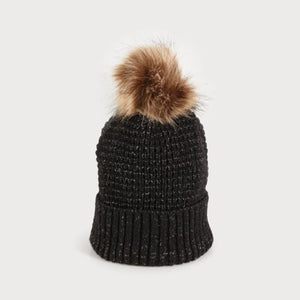 Caracol Ribbed Touque w/ Pom Pom 8005-BLK Black