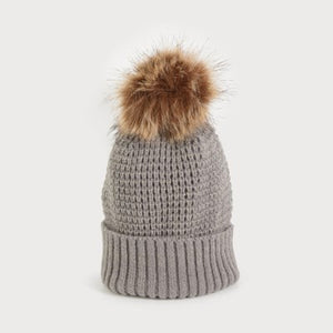 Caracol Ribbed Touque w/ Pom Pom 8005-GRY Grey