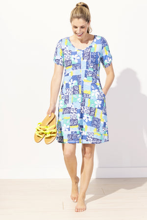 Escape by Habitat Short-Sleeved Printed Bistro Dress E84316 - Riviera