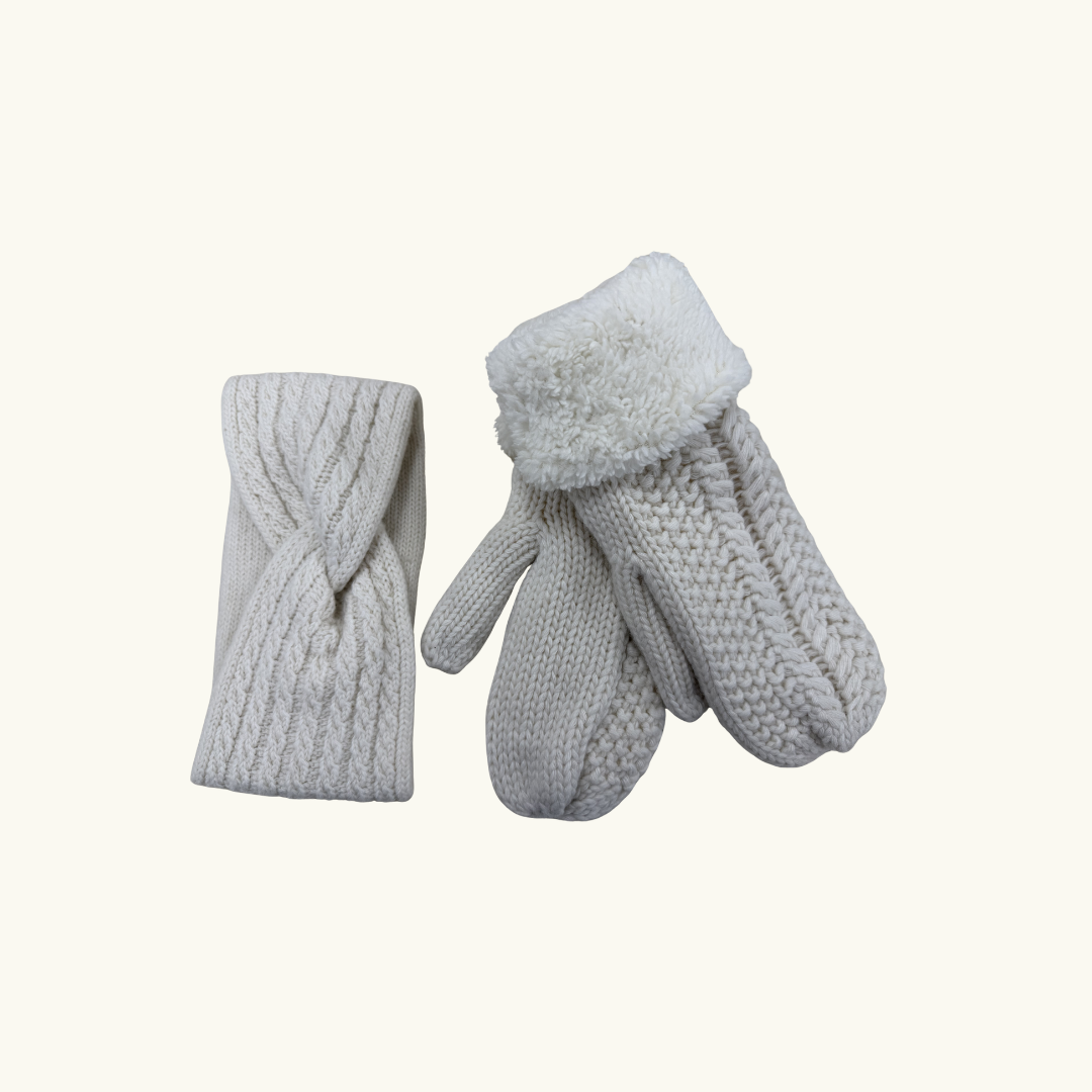 Knitted Mitts + Headband Set - Ivory