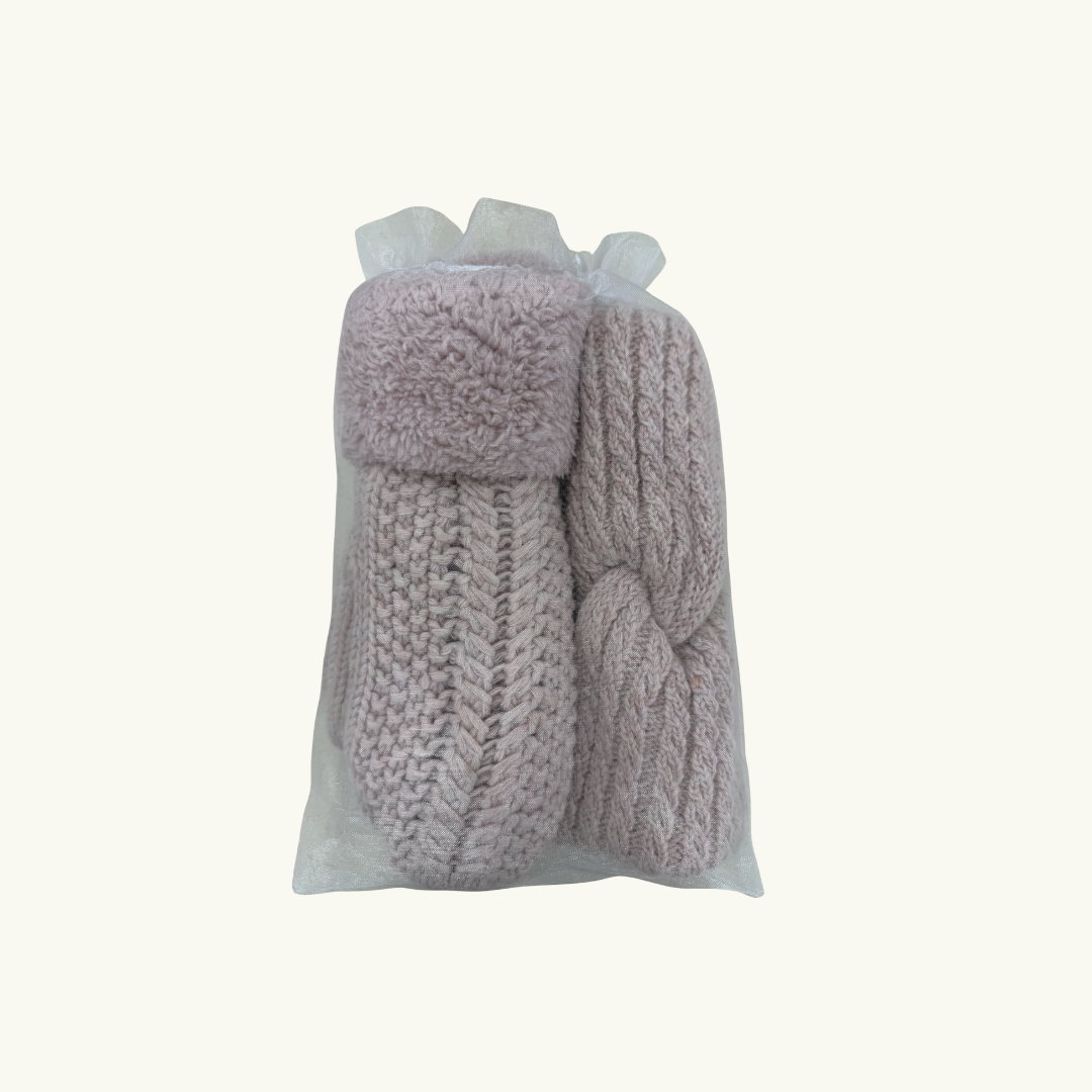 Knitted Mitts + Headband Set - Pink