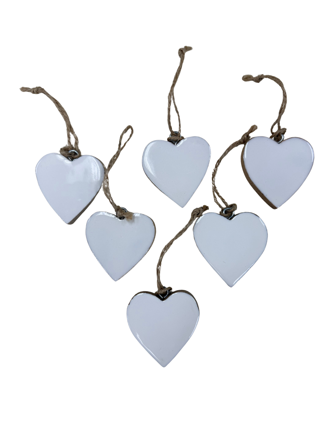 Santa Barbara Enamel + Wood Heart Ornaments - Set of 6 - White