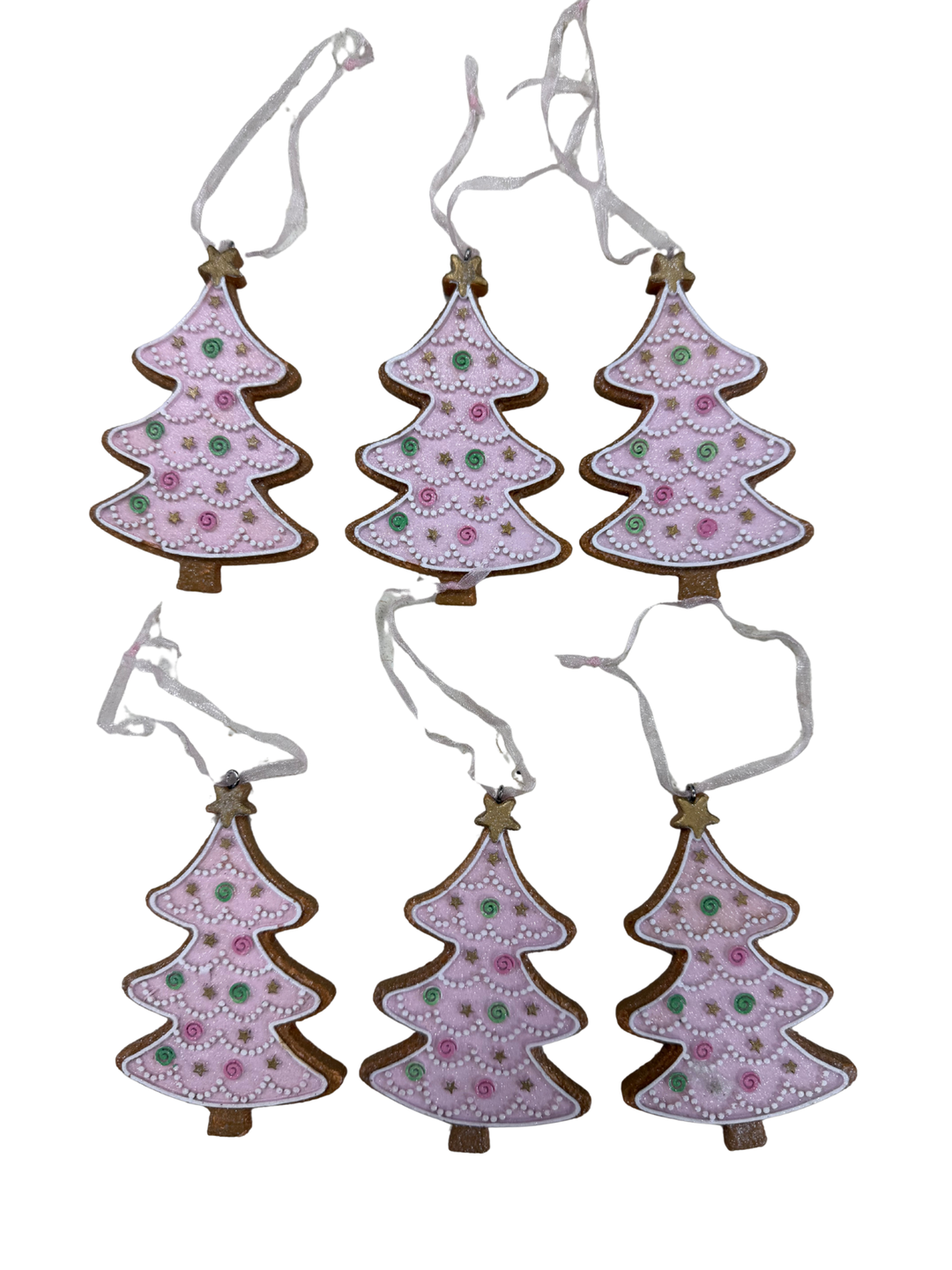 Silver Tree Gingerbread Tree Ornaments - Set of 6 - Pink