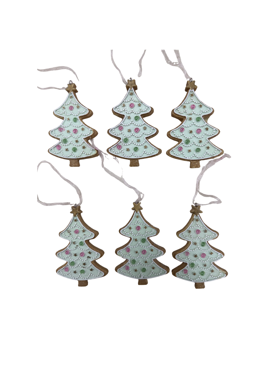 Silver Tree Gingerbread Tree Ornaments - Set of 6 - Mint