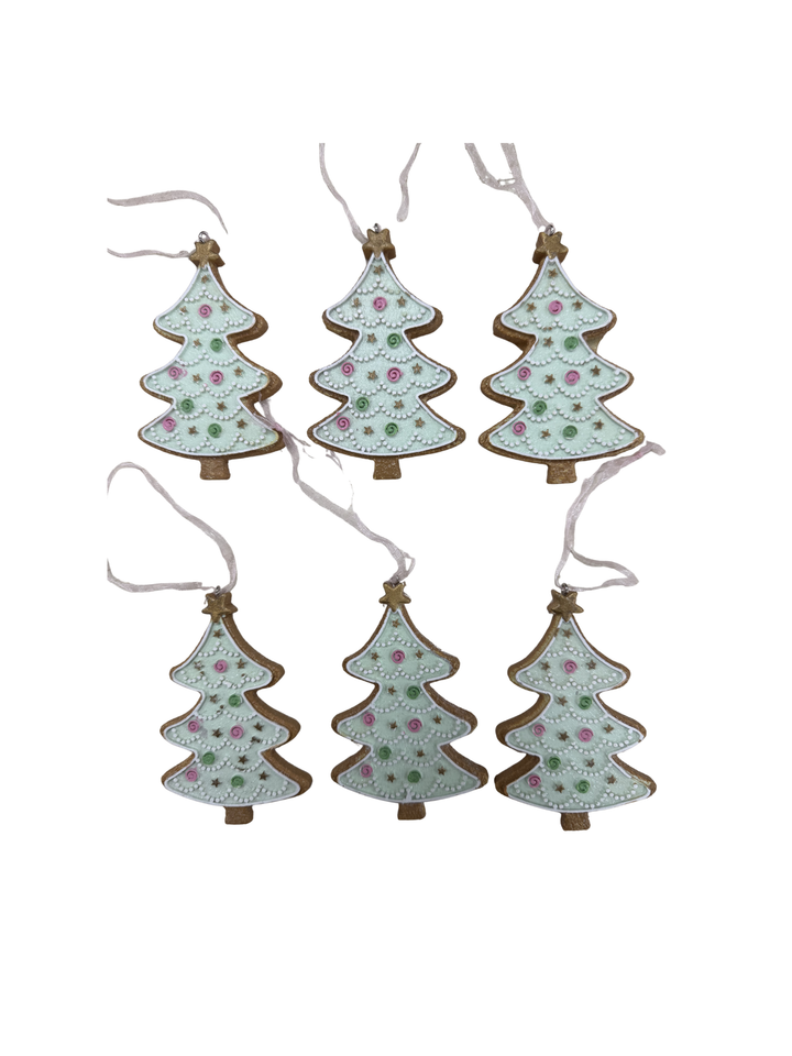 Silver Tree Gingerbread Tree Ornaments - Set of 6 - Mint