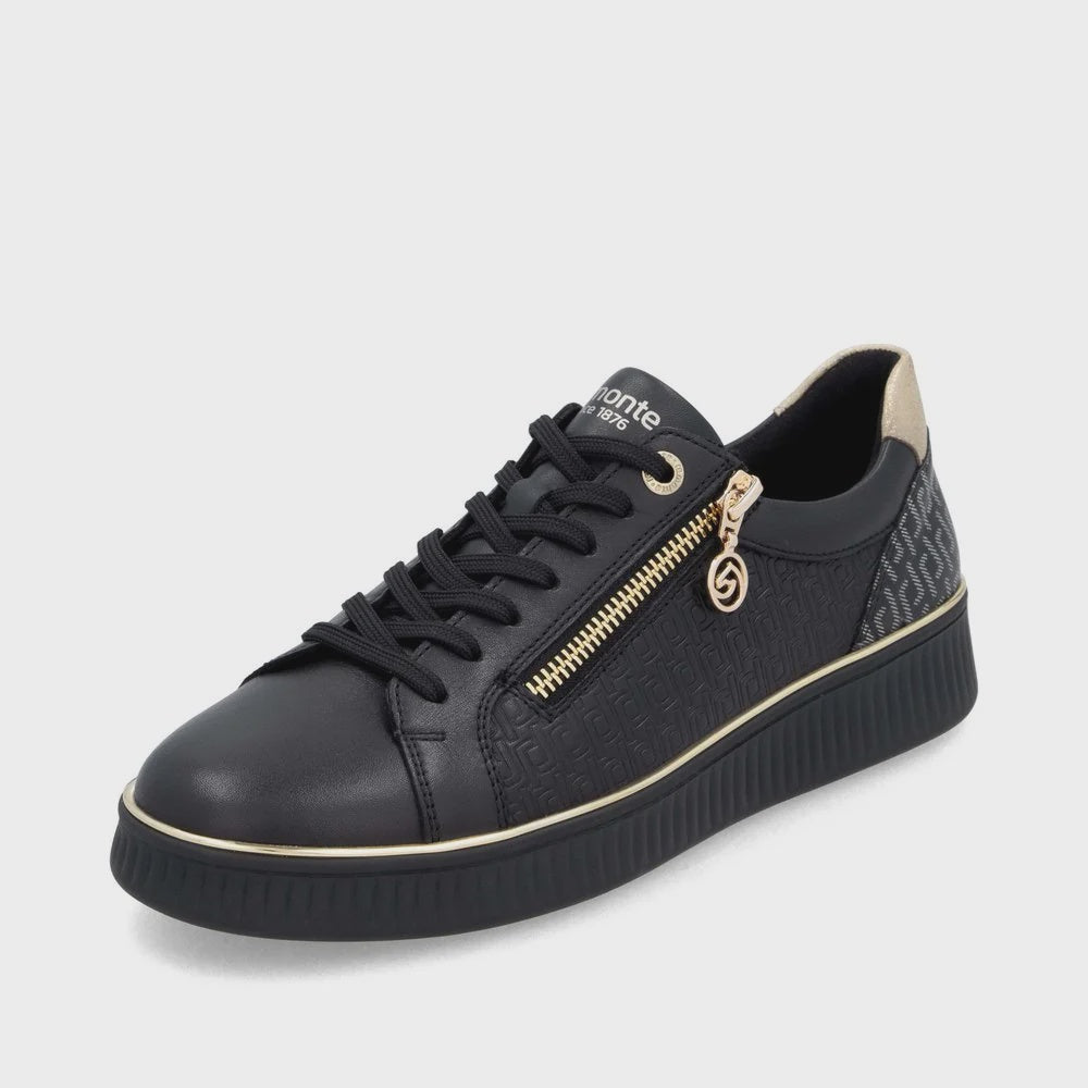 Womens Remonte Sneaker w/ Side Zip D2E00-03 Black