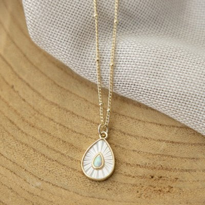 Glee Dewdrop Crystal Necklace - Opalite/Gold