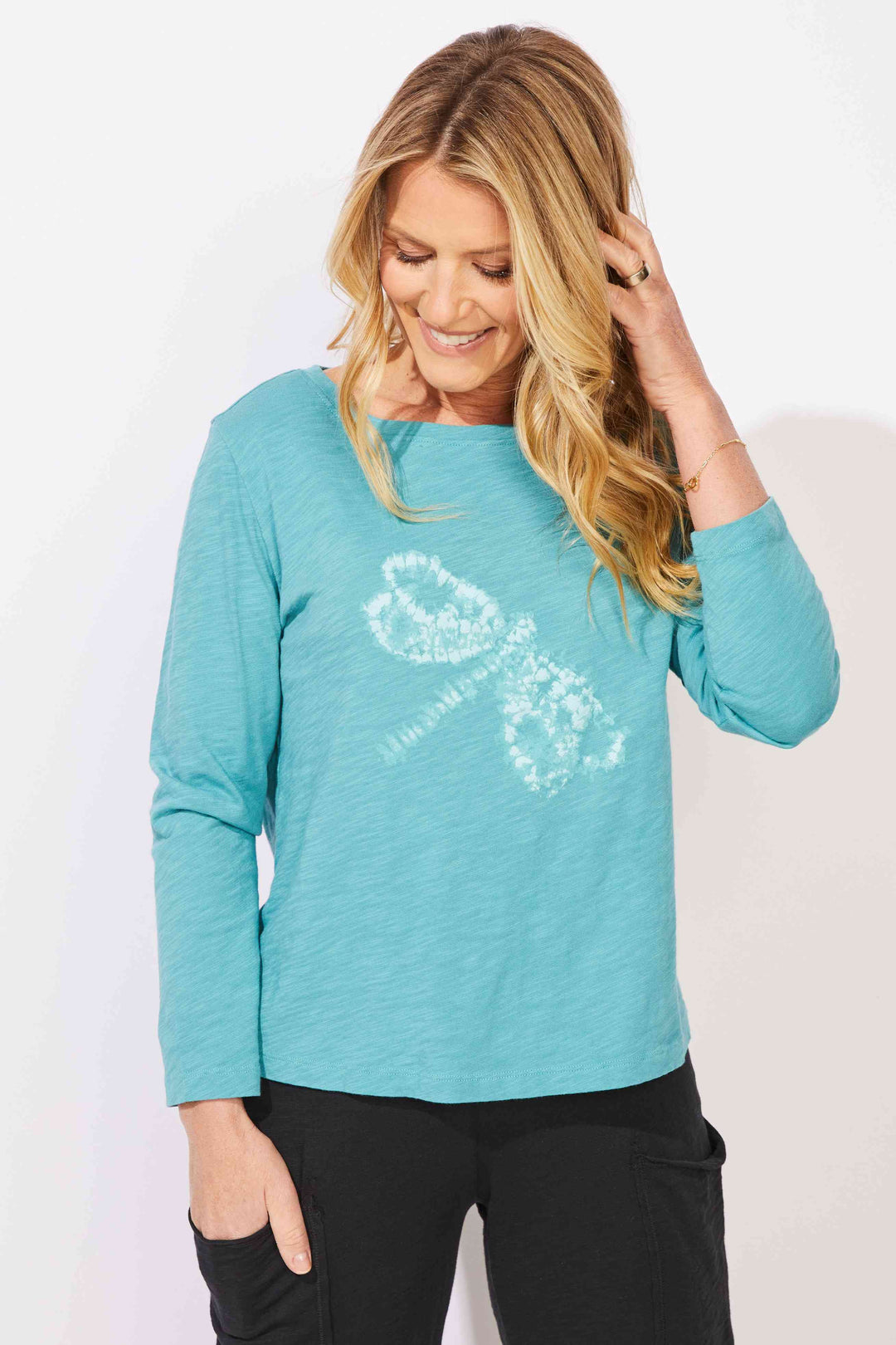 Escape by Habitat Boxy Tee "Shibori Dragonfly" E41025-TEAL