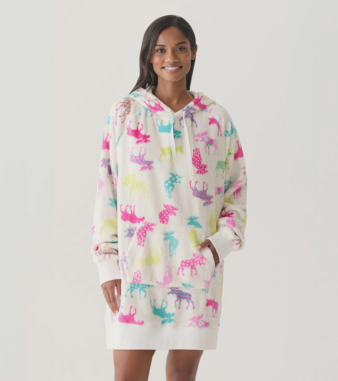Hatley Patterned Moose Oversized Hoodie - FOHWIMO576 - Natural