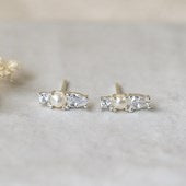 Glee Harmony Pearl Stud Earrings - Silver/Clear/Pearl