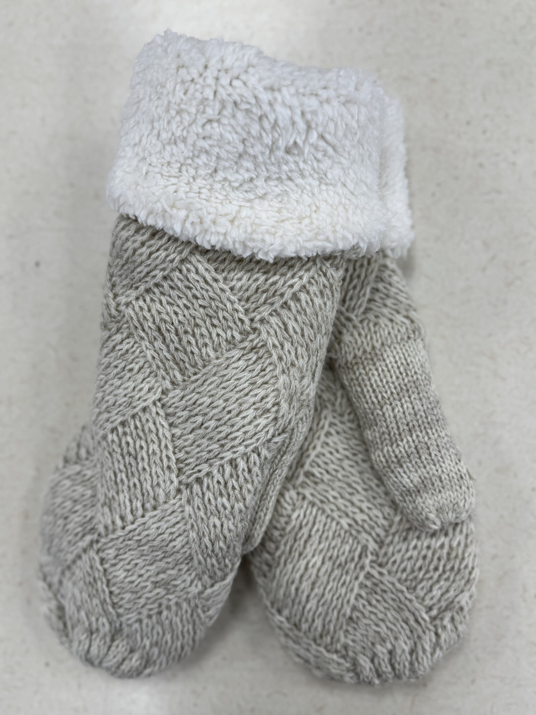 Knitted Mitts w/ Contrast Cuff - GL058 - Natural/Ivory