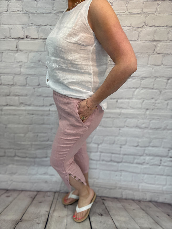Cherishh Crop Pant w/ Button Detail C5288-Rose