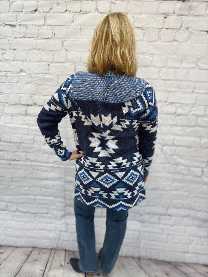 Creations Long Hooded Sweater F703-Blue Navaho