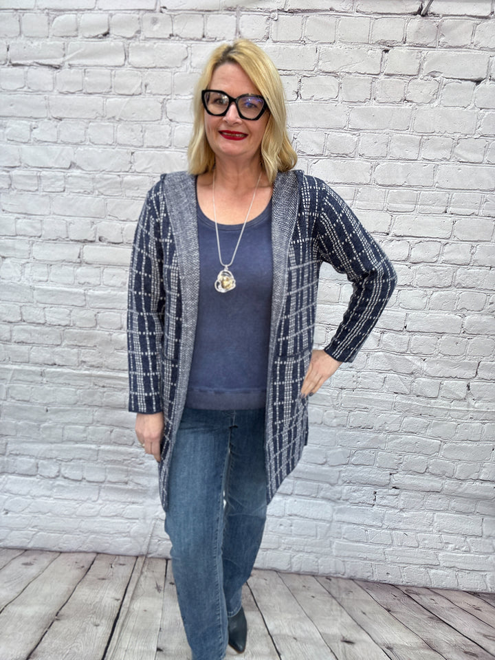 Creations Long Hooded Sweater F701-Navy/White