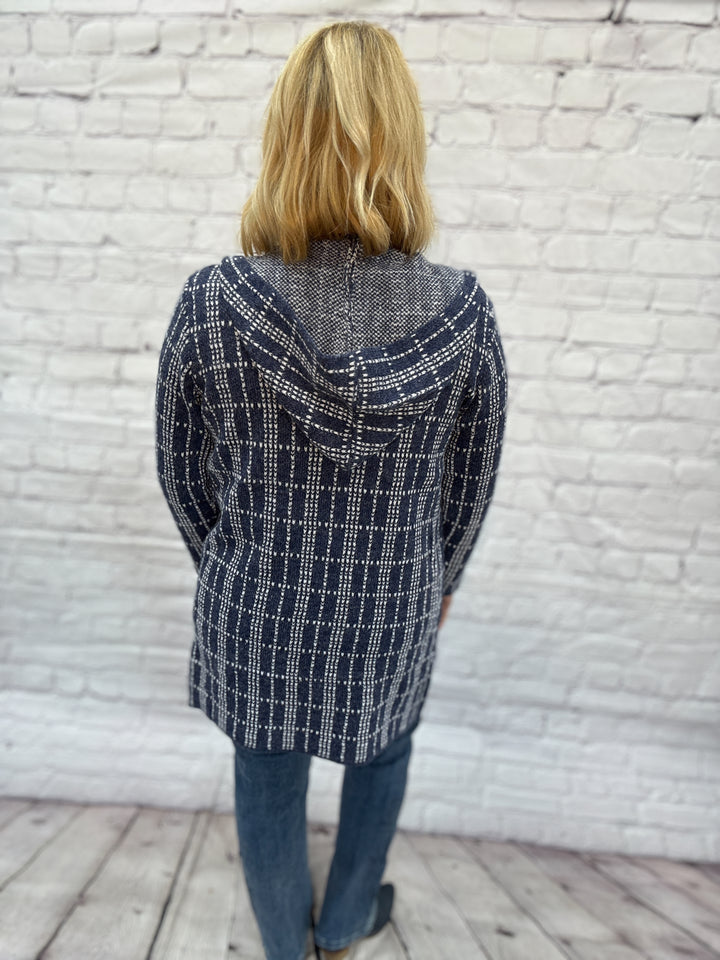 Creations Long Hooded Sweater F701-Navy/White
