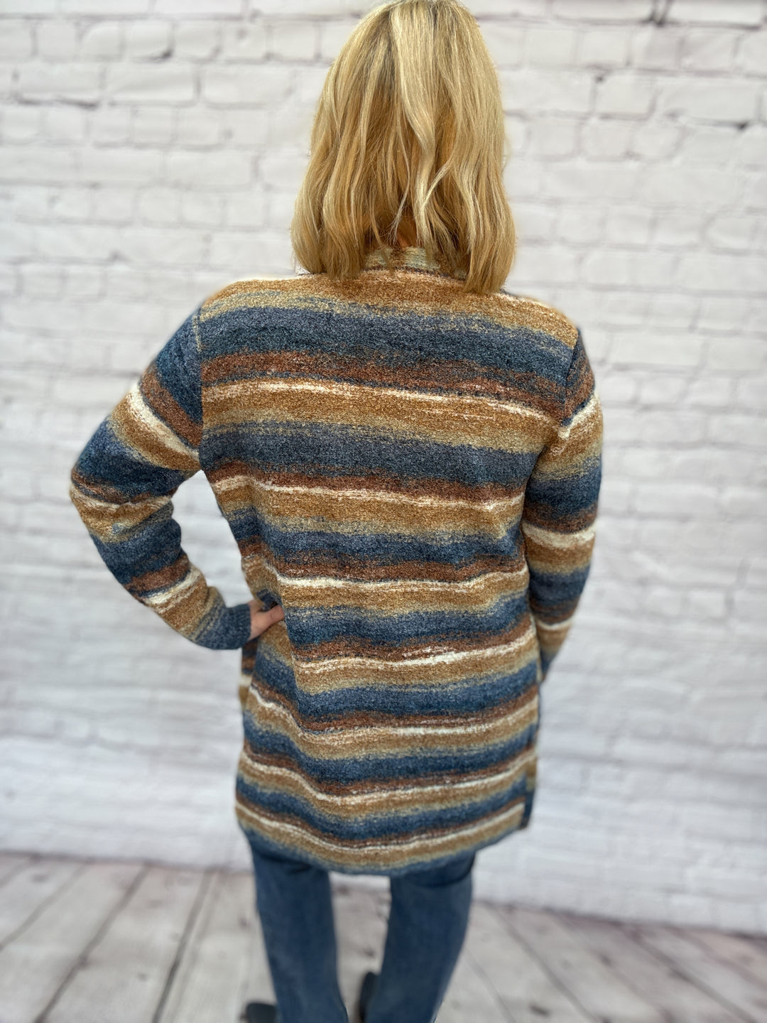 Creations Long Cardigan Sweater F713 - Navy/Carmel