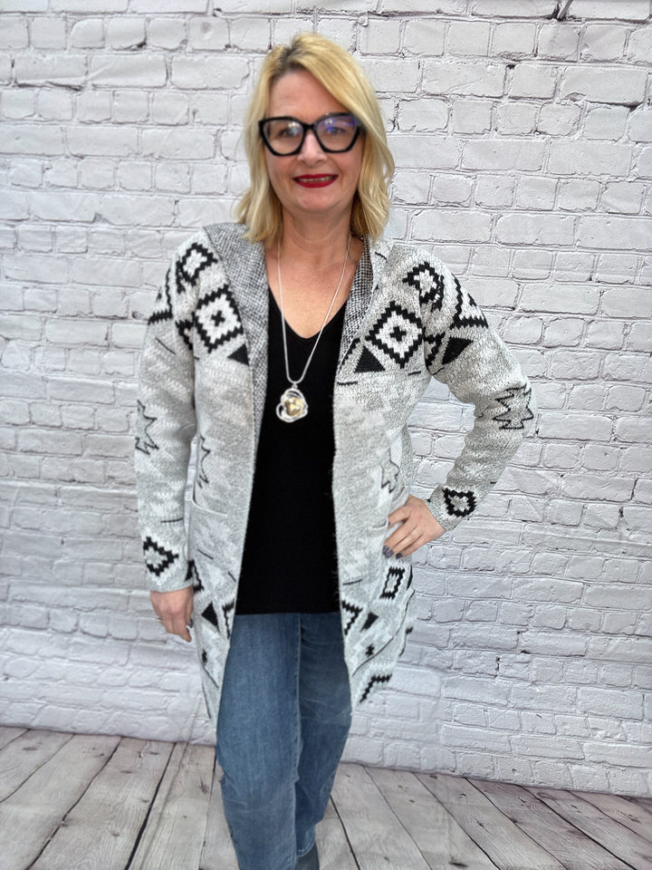 Creations Long Hooded Sweater F703-Black Navaho
