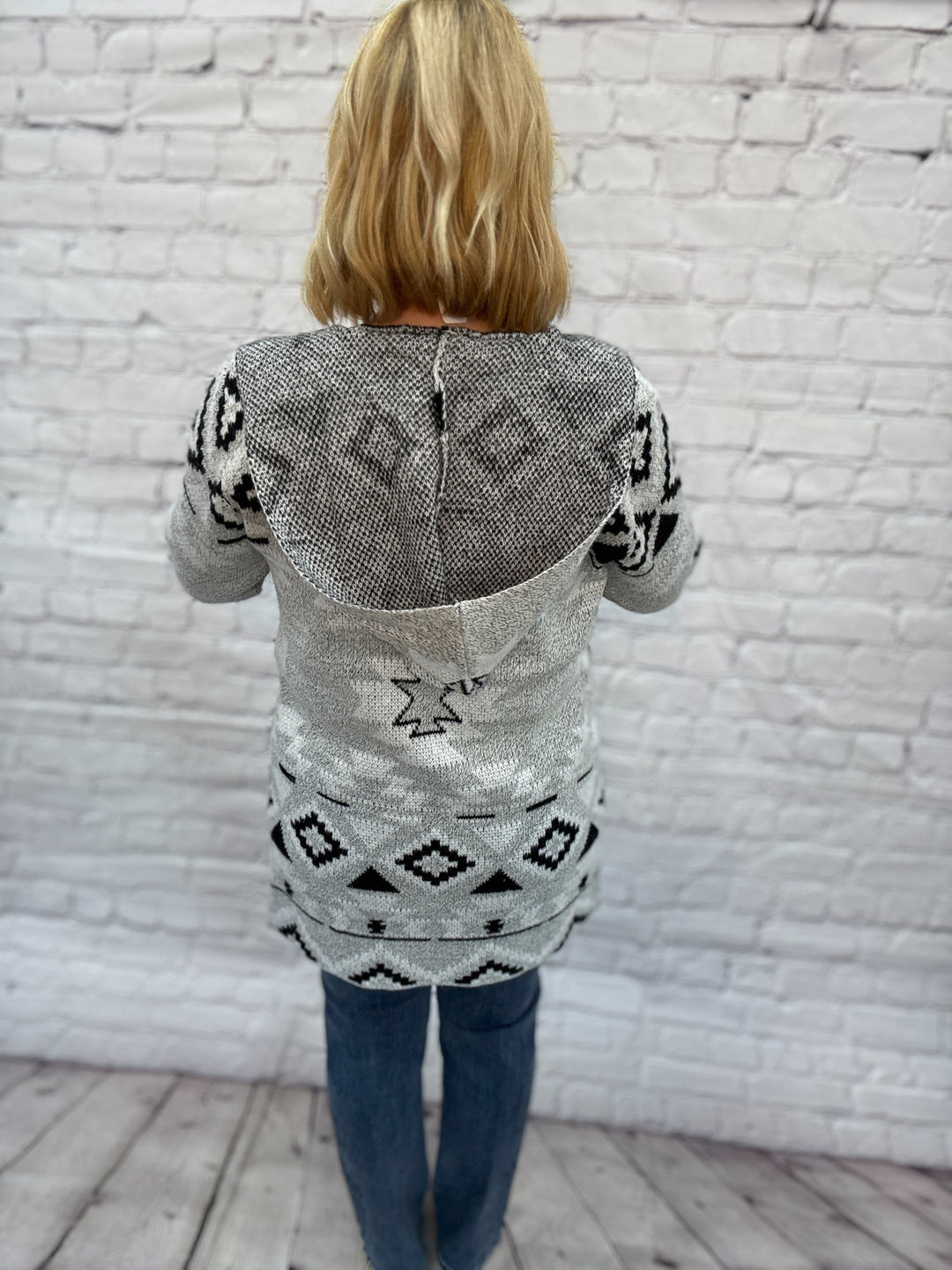 Creations Long Hooded Sweater F703-Black Navaho