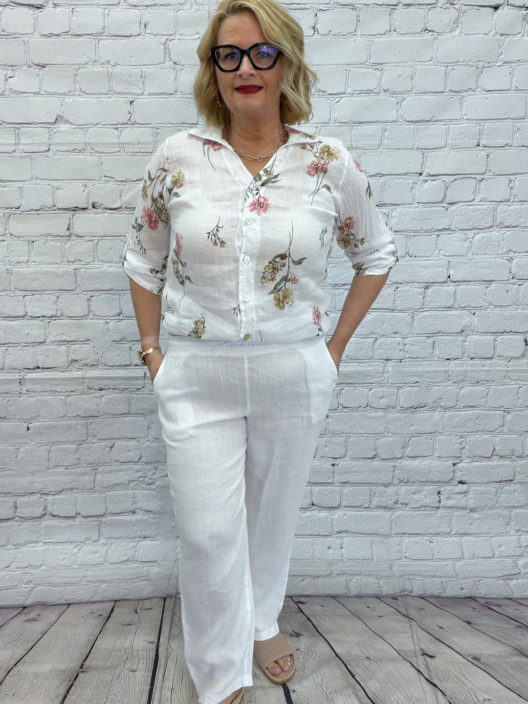 Cherishh Linen Palazzo Pant C6480 - White