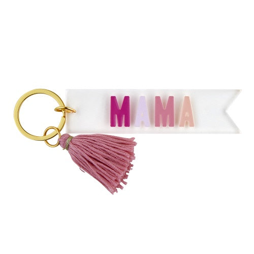 Santa Barbara Acrylic Key Tag "Mama" - Clear with Pink