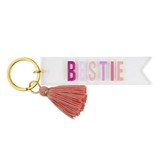 Santa Barbara Acrylic Key Tag "Bestie" - Clear with Pink