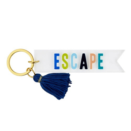 Santa Barbara Acrylic Key Tag "Escape" - Clear with Aqua Multi