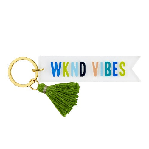 Santa Barbara Acrylic Key Tag "Wknd Vibes" - Clear with Blue