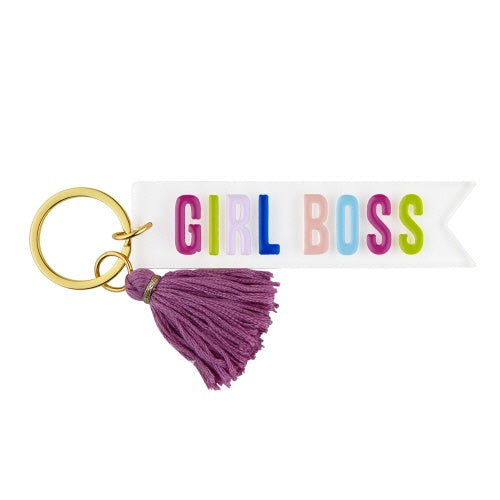 Santa Barbara Acrylic Key Tag "Girl Boss" - Clear with Multi