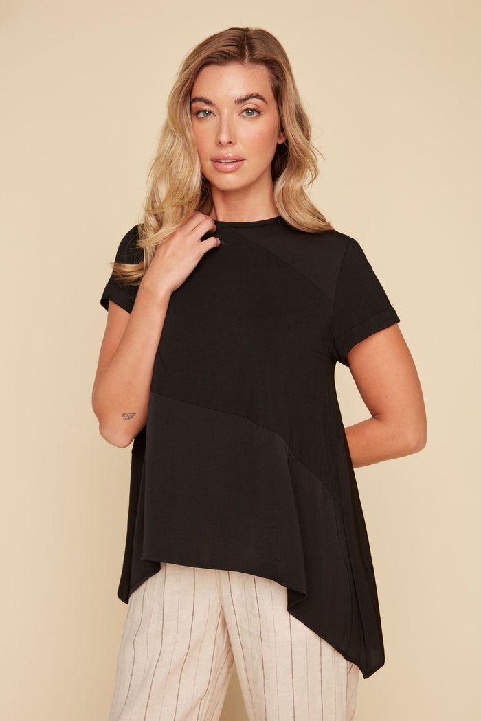 Renuar Woven Blouse w/ Knit Panels R5148-248-8302 Black