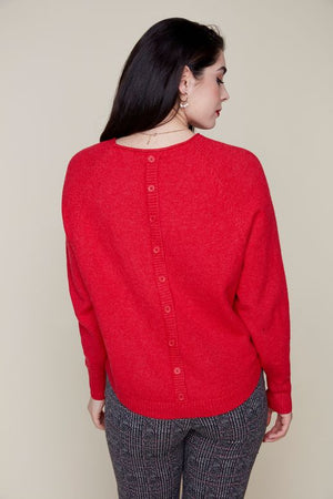 Renuar Knit Sweater w/ Back Buttons R6911-4301-HEABEA Heather Berry