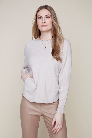 Renuar Knit Sweater w/ Back Buttons R6911-4301-HEAOYS Heather Oyster