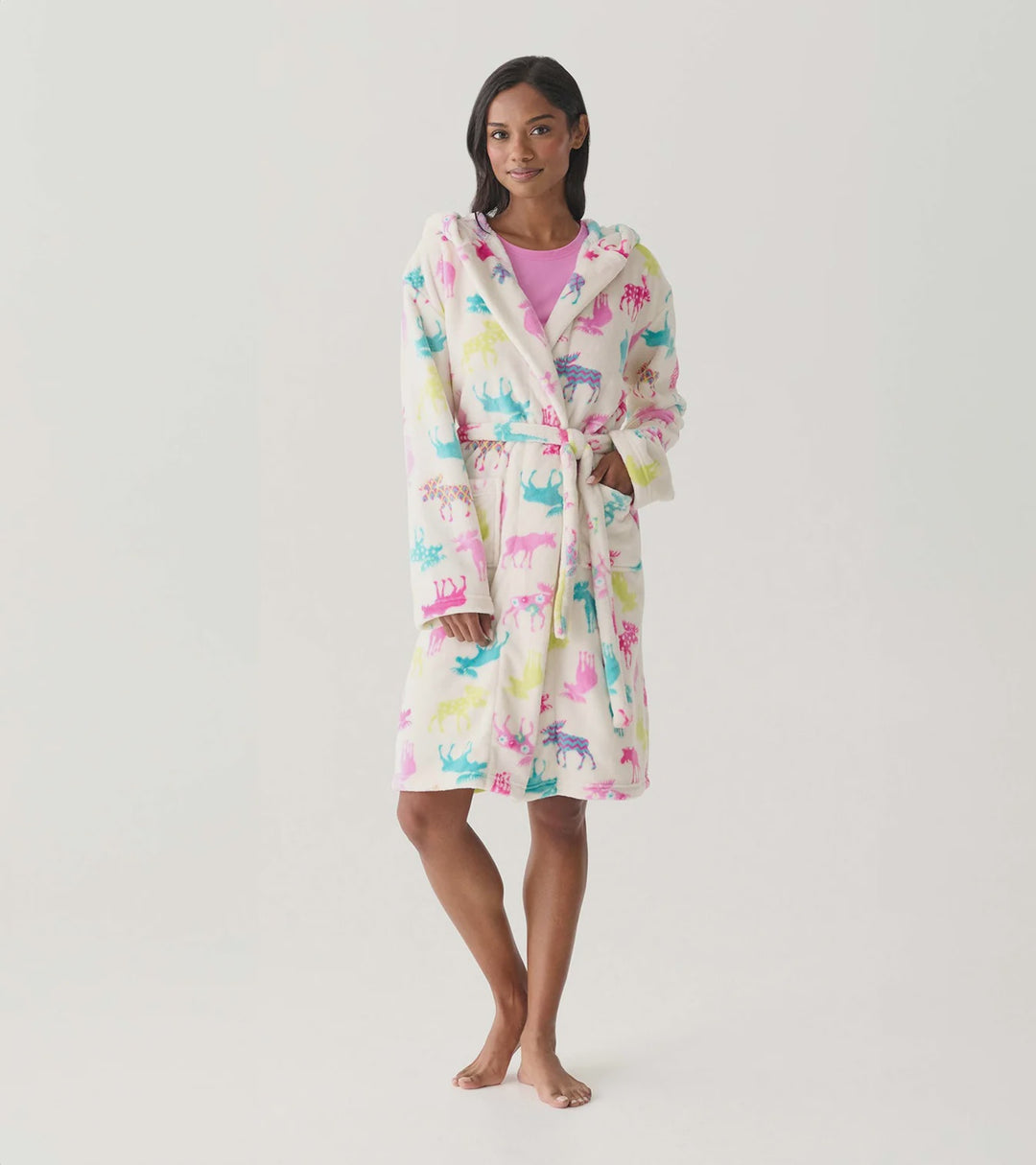 Hatley Patterned Moose Fleece Robe - Natural
